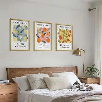 Sada obrazů na stěnu s motivem ovoce s citrony a jahodami