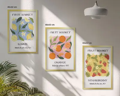 Sada obrazů na stěnu s motivem ovoce s citrony a jahodami