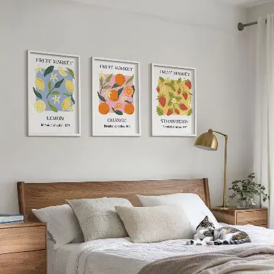 Sada obrazů na stěnu s motivem ovoce s citrony a jahodami