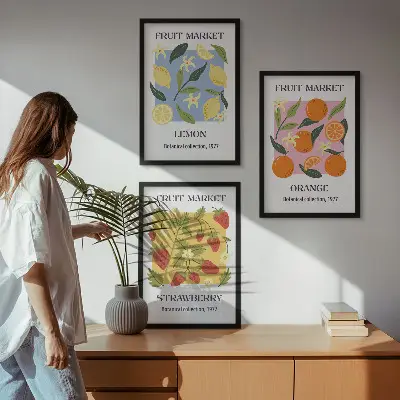 Sada obrazů na stěnu s motivem ovoce s citrony a jahodami