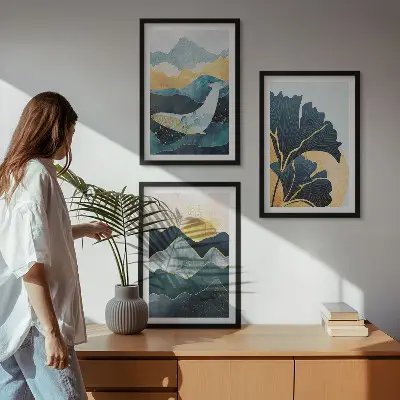 Sada obrazů do obývacího pokoje s motivem abstraktních horských výhledů