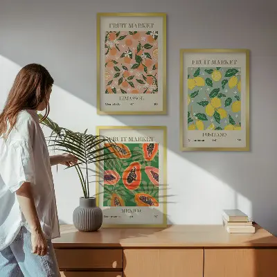 Sada 3 obrazů citrusové plody v tropickém retro stylu