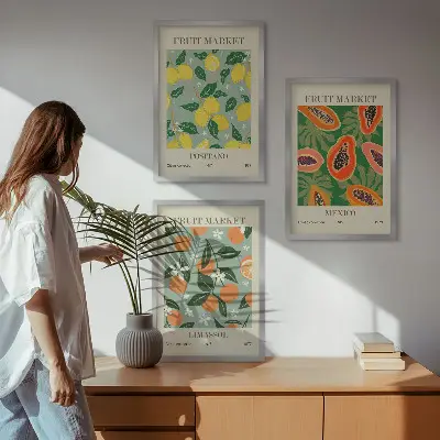 Sada obrazů do obývacího pokoje s ovocným motivem citronů a papáji