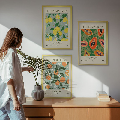 Sada obrazů do obývacího pokoje Ovocné plakáty citrony papáje