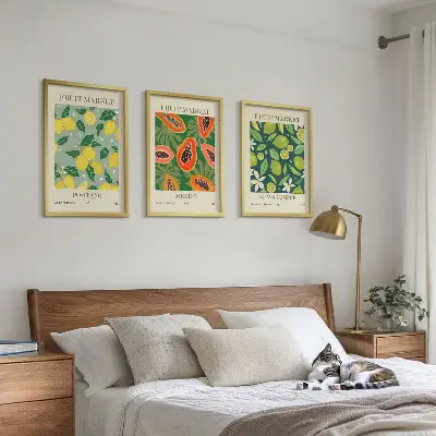 Sada 3 obrazů s ovocnými vzory citronu a papáji