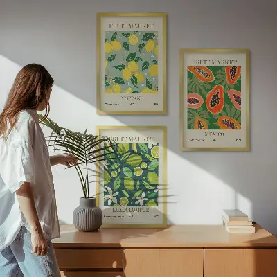 Sada 3 obrazů s ovocnými vzory citronu a papáji