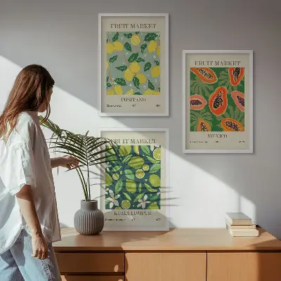 Sada 3 obrazů s ovocnými vzory citronu a papáji