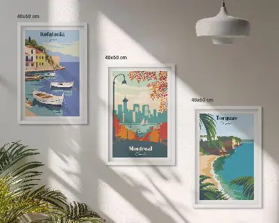 Sada obrazů do obývacího pokoje městské scenérie z Řecka, Kanady a Austrálie