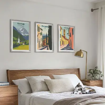 Sada obrazů do obývacího pokoje s horskou krajinou a Itálií