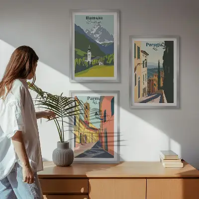 Sada obrazů do obývacího pokoje s horskou krajinou a Itálií