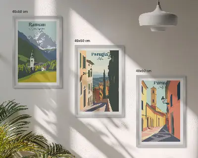 Sada obrazů do obývacího pokoje s horskou krajinou a Itálií