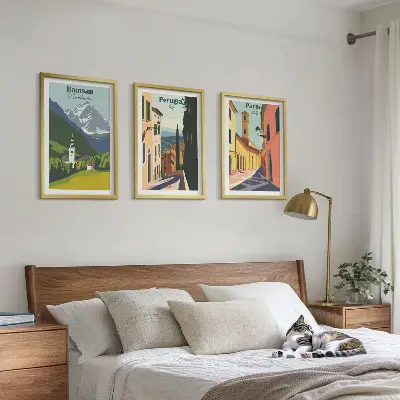 Sada obrazů do obývacího pokoje s horskou krajinou a Itálií