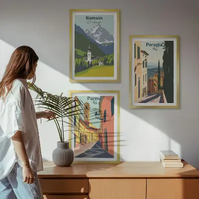 Sada obrazů do obývacího pokoje s horskou krajinou a Itálií