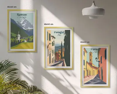 Sada obrazů do obývacího pokoje s horskou krajinou a Itálií