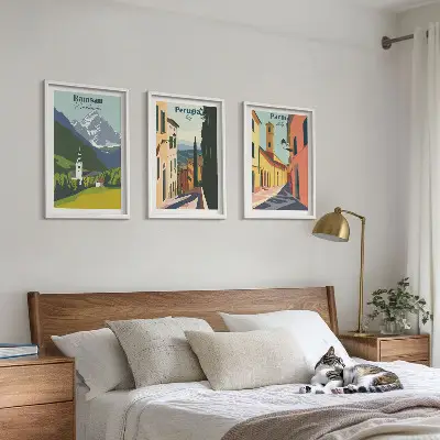 Sada obrazů do obývacího pokoje s horskou krajinou a Itálií
