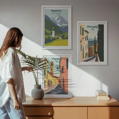 Sada obrazů do obývacího pokoje s horskou krajinou a Itálií