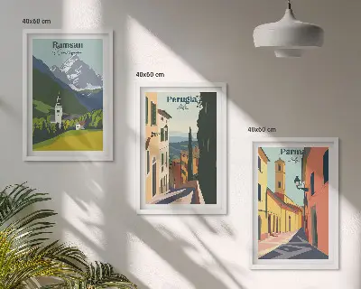 Sada obrazů do obývacího pokoje s horskou krajinou a Itálií