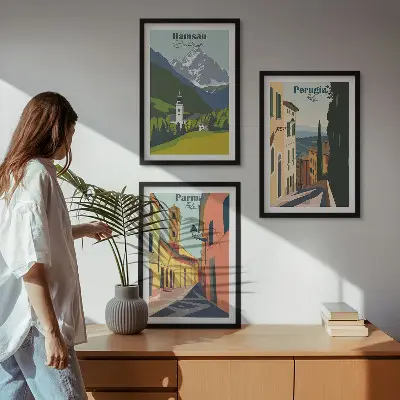 Sada obrazů do obývacího pokoje s horskou krajinou a Itálií
