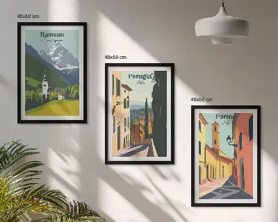 Sada obrazů do obývacího pokoje s horskou krajinou a Itálií