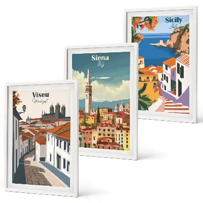 Retro ilustrace světových měst sada 3 obrazů
