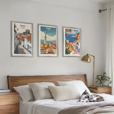 Retro ilustrace světových měst sada 3 obrazů
