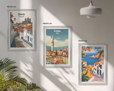 Retro ilustrace světových měst sada 3 obrazů
