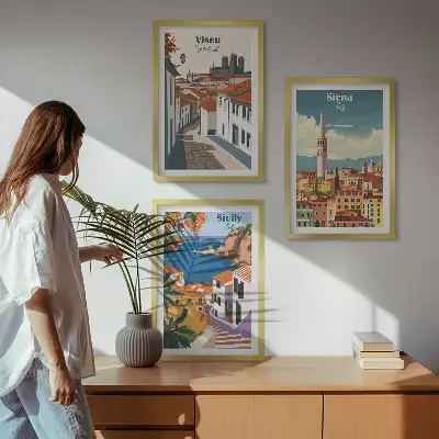 Retro ilustrace světových měst sada 3 obrazů