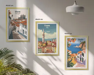 Retro ilustrace světových měst sada 3 obrazů