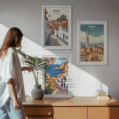 Retro ilustrace světových měst sada 3 obrazů
