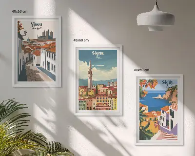 Retro ilustrace světových měst sada 3 obrazů