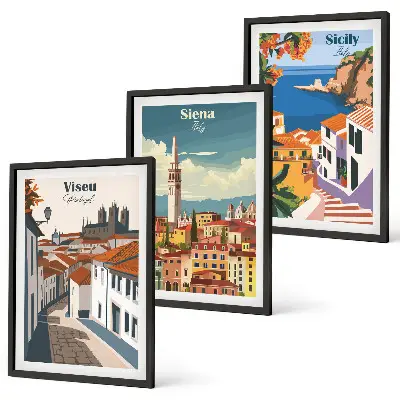 Retro ilustrace světových měst sada 3 obrazů