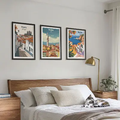 Retro ilustrace světových měst sada 3 obrazů
