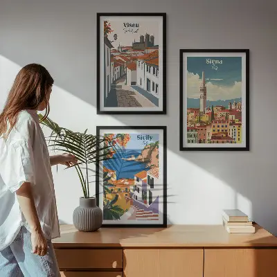 Retro ilustrace světových měst sada 3 obrazů