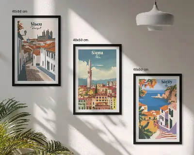 Retro ilustrace světových měst sada 3 obrazů