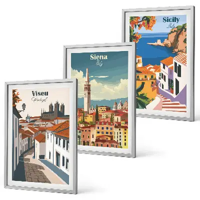 Retro ilustrace světových měst sada 3 obrazů