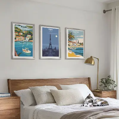 Sada 3 obrazů pobřežní města a architektura