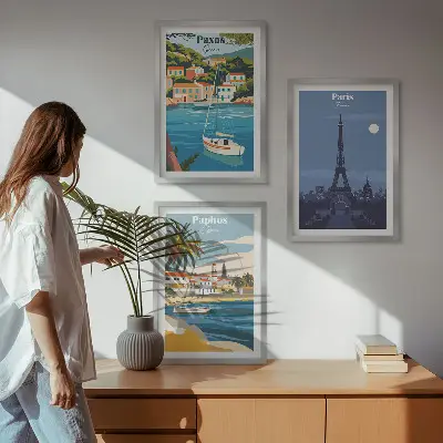 Sada 3 obrazů pobřežní města a architektura