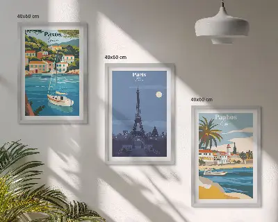 Sada 3 obrazů pobřežní města a architektura