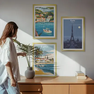 Sada 3 obrazů pobřežní města a architektura