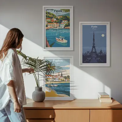 Sada 3 obrazů pobřežní města a architektura