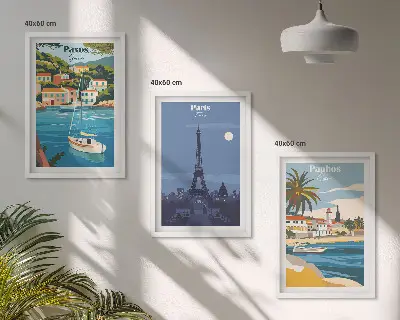 Sada 3 obrazů pobřežní města a architektura