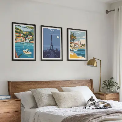 Sada 3 obrazů pobřežní města a architektura
