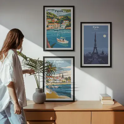 Sada 3 obrazů pobřežní města a architektura