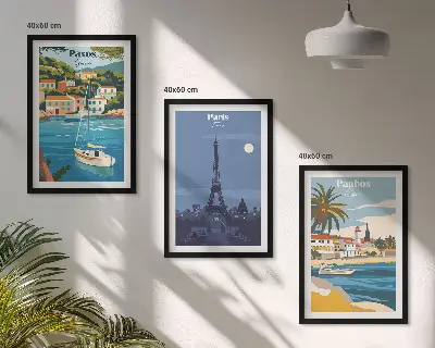Sada 3 obrazů pobřežní města a architektura