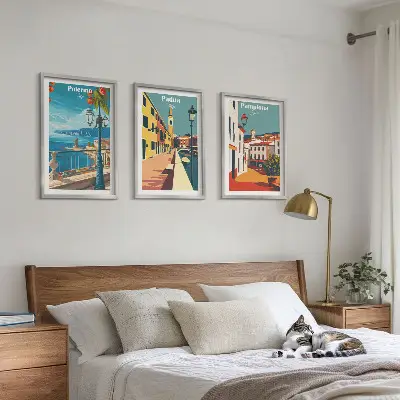 Kompozice obrazů na stěnu retro město ilustrace