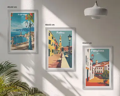 Kompozice obrazů na stěnu retro město ilustrace