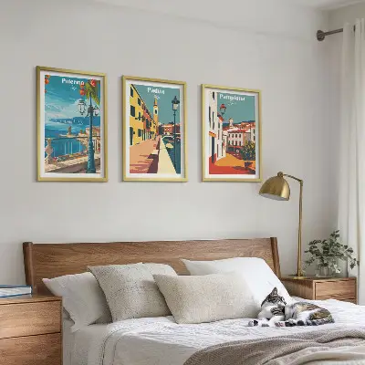 Kompozice obrazů na stěnu retro město ilustrace