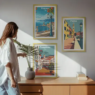 Kompozice obrazů na stěnu retro město ilustrace