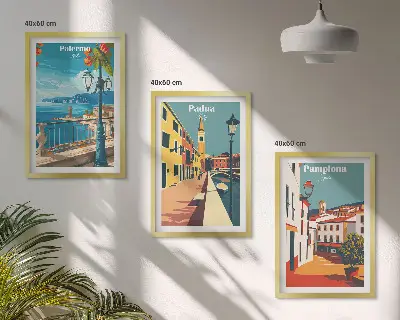 Kompozice obrazů na stěnu retro město ilustrace