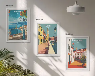 Kompozice obrazů na stěnu retro město ilustrace
